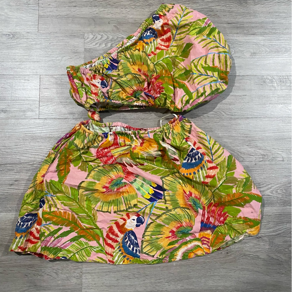 Farm Rio Macaw Tropical One-Shoulder Crop Top and Skirt Dress Small - Picture 6 of 6